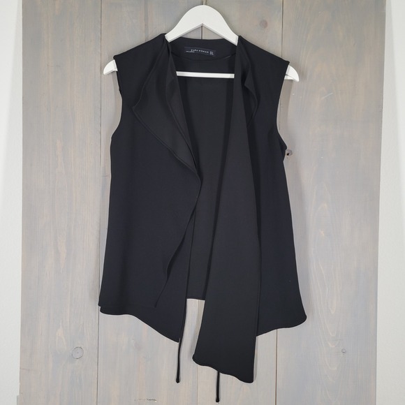 Zara Woman Jackets & Blazers - Zara Woman Vest Women Small Black Open Front Drape Waterfall Tie Back Sleeveless